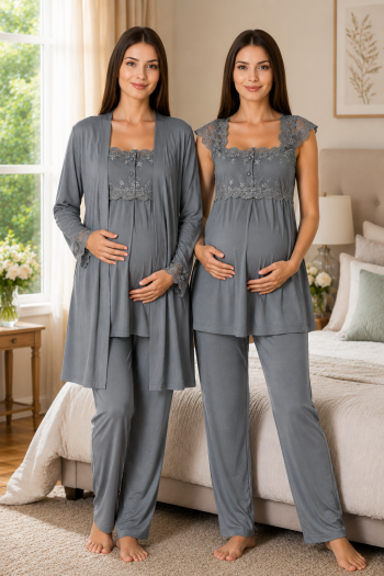 Effortt 2301 Füme Sabahlıklı Lohusa Pijama Takımı
